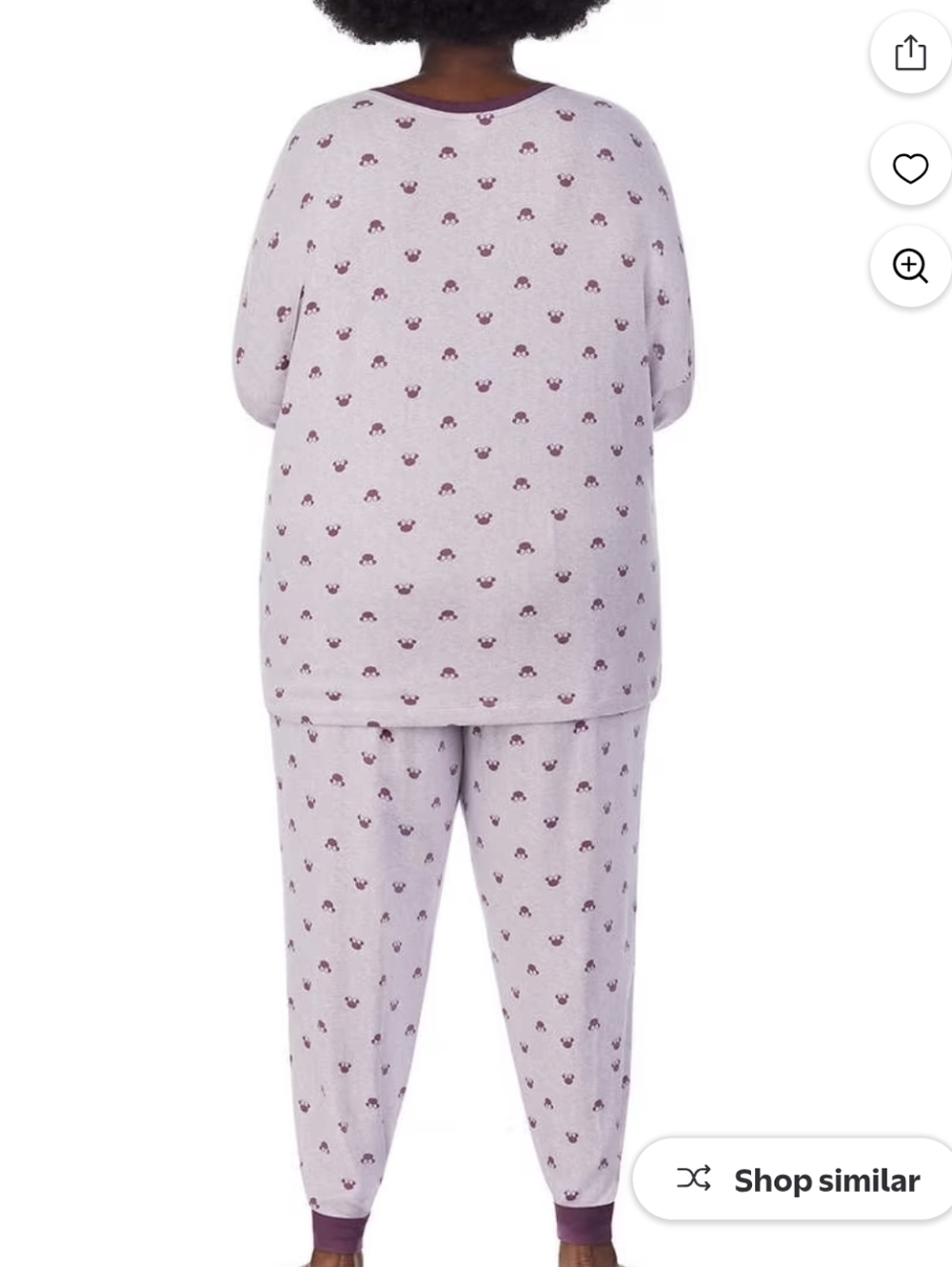 Disney, Minnie Mouse,Women's Lavender Printed Pajama Set with Plum Trim, Size 2x - Picture 2 of 3